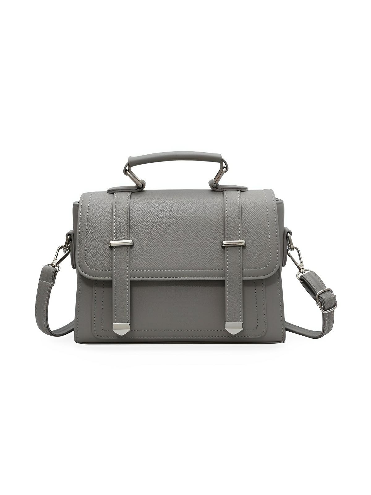 Sac à main baguette noir en simili vegan, bandoulières interchangeables, format structuré, multi - compartiments, élégant et pratique, modèle Katia - Sac à main - Gris