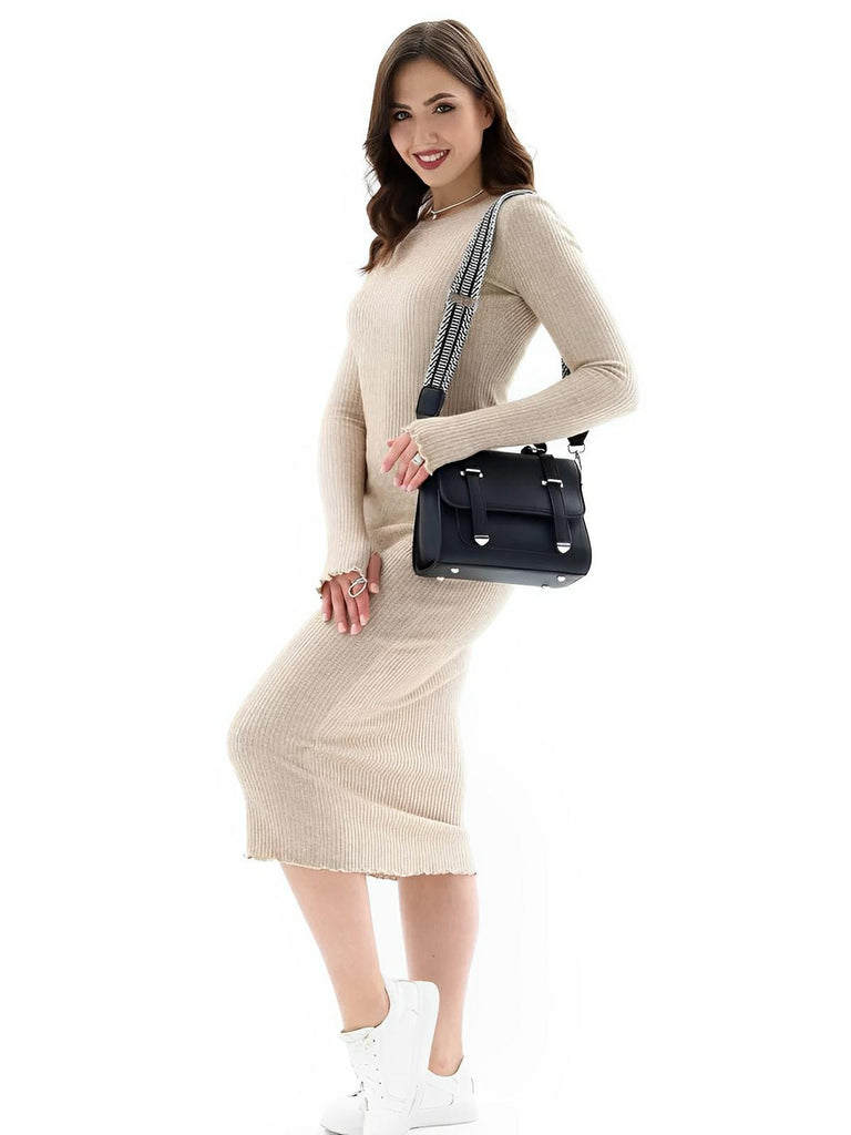 Sac à main baguette noir en simili vegan, bandoulières interchangeables, format structuré, multi - compartiments, élégant et pratique, modèle Katia - Sac à main - Noir
