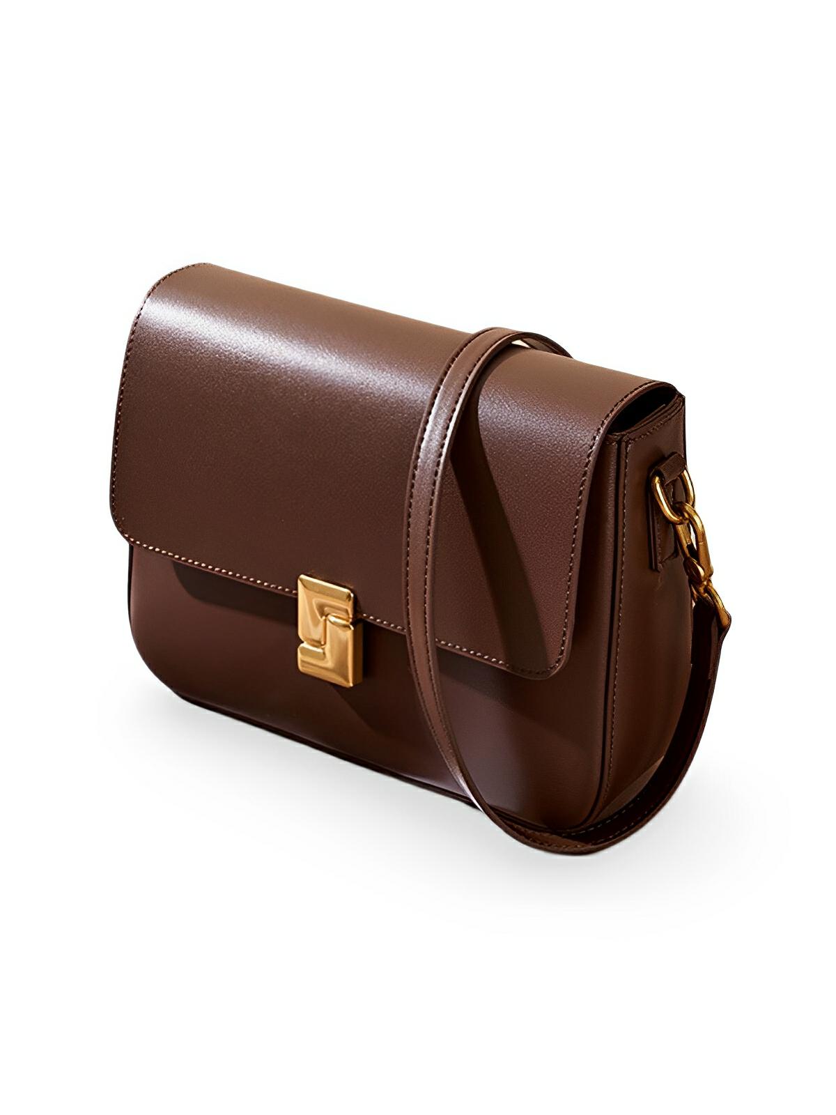 Sac à main en simili vegan, design rétro, fermeture métallique, porté épaule, élégant et pratique, modèle Carine - Sac à main - Café