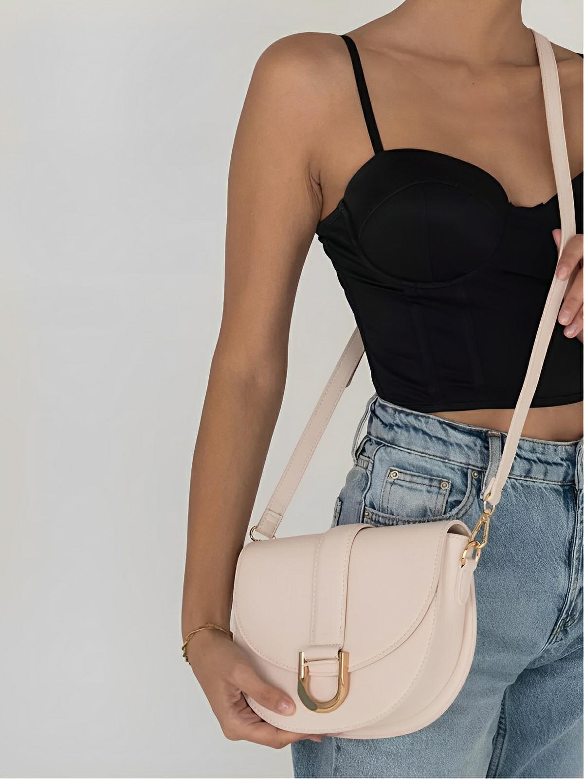 Sac à main femme compact, simili vegan, boucle décorative, pratique et tendance, modèle Kitty - Sac Bandoulière - Blanc