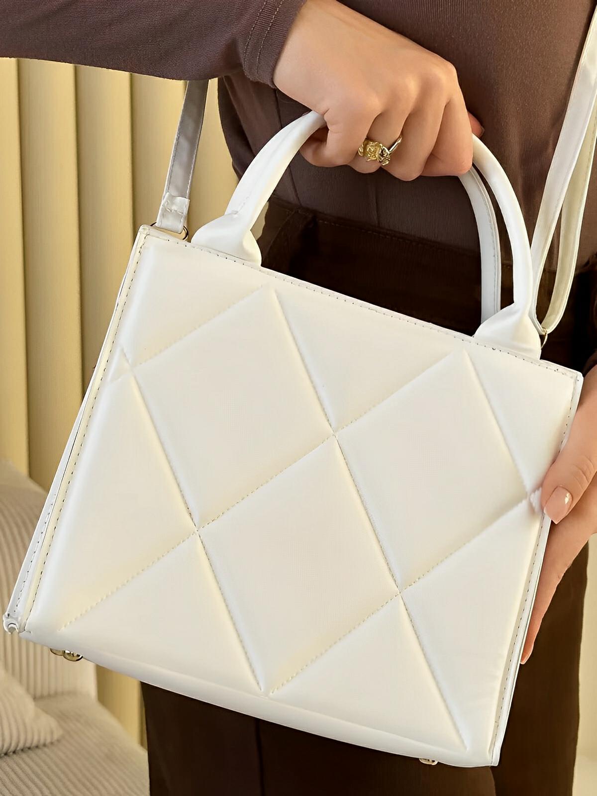 Sac à main femme, design matelassé, porté main et bandoulière, simili vegan, compact et moderne, modèle Hanna - Sac à main - Blanc