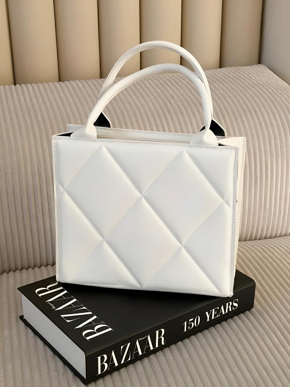 Sac à main femme, design matelassé, porté main et bandoulière, simili vegan, compact et moderne, modèle Hanna - Sac à main - Blanc