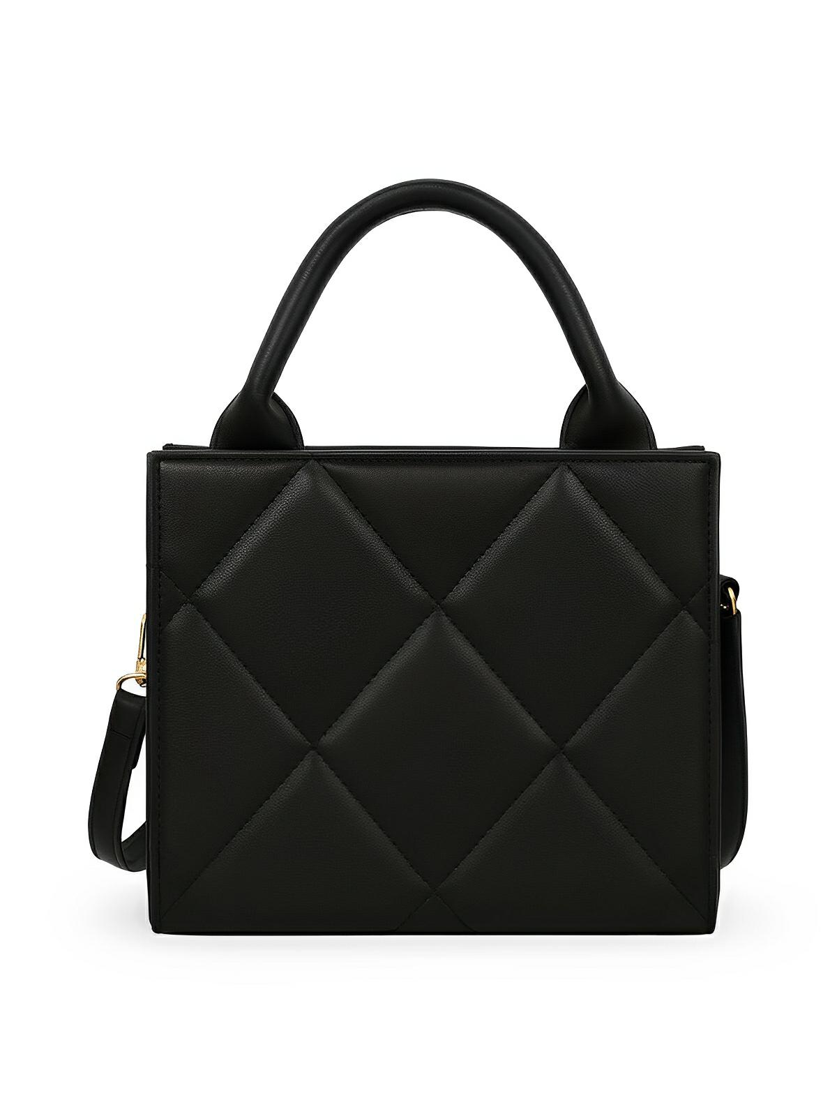 Sac à main femme, design matelassé, porté main et bandoulière, simili vegan, compact et moderne, modèle Hanna - Sac à main - Noir