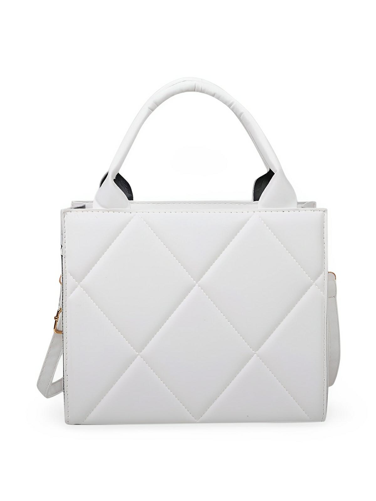 Sac à main femme, design matelassé, porté main et bandoulière, simili vegan, compact et moderne, modèle Hanna - Sac à main - Blanc