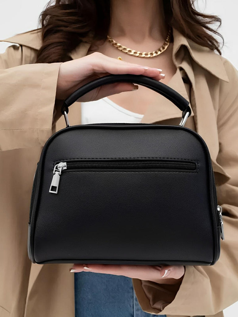 Sac à main femme, format moyen, simili vegan, poche téléphone, chaîne, noir, modèle Paola - Sac à main - Noir