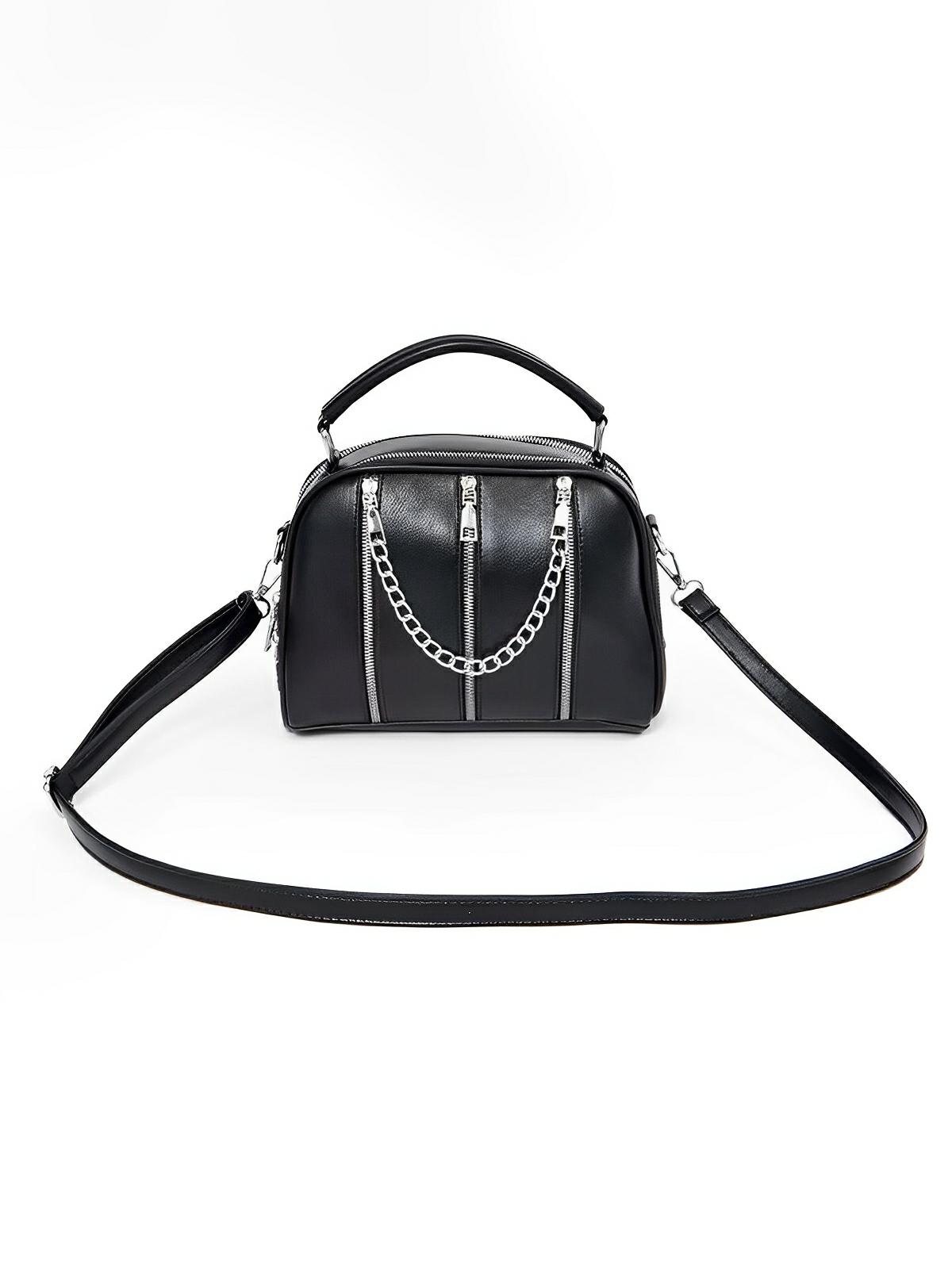 Sac à main femme, format moyen, simili vegan, poche téléphone, chaîne, noir, modèle Paola - Sac à main - Noir