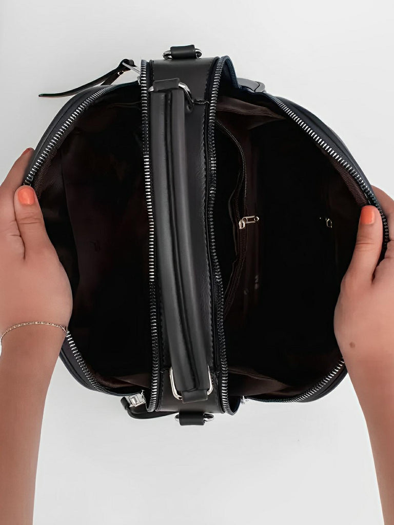 Sac à main femme, format moyen, simili vegan, poche téléphone, chaîne, noir, modèle Paola - Sac à main - Noir