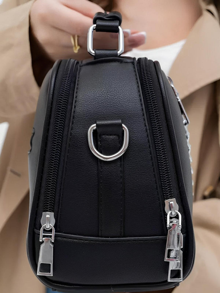 Sac à main femme, format moyen, simili vegan, poche téléphone, chaîne, noir, modèle Paola - Sac à main - Noir
