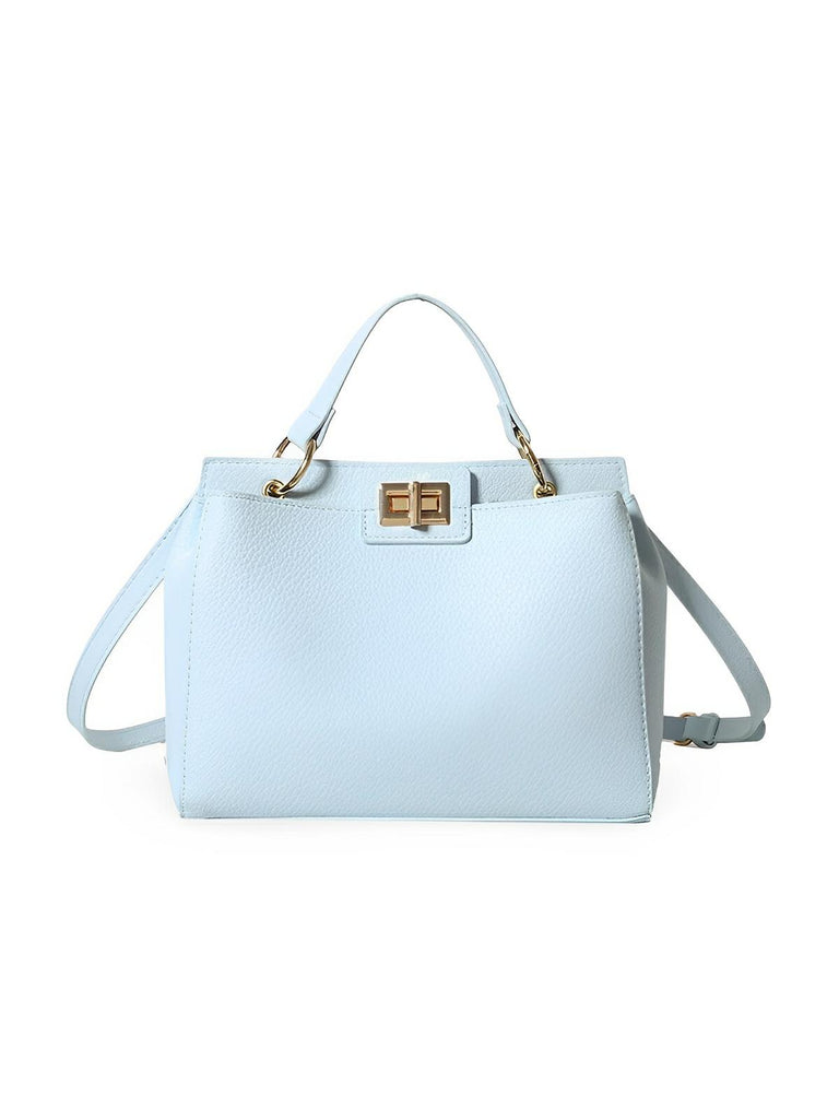 Sac à main femme, porté épaule et main, simili vegan, spacieux et raffiné, fermeture pivotante et zippée, modèle Henriette - Sac à main - Bleu