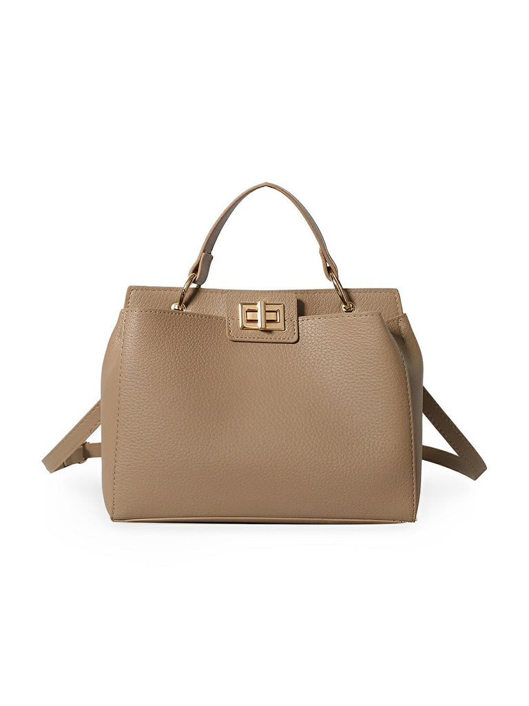 Sac à main femme, porté épaule et main, simili vegan, spacieux et raffiné, fermeture pivotante et zippée, modèle Henriette - Sac à main - Marron