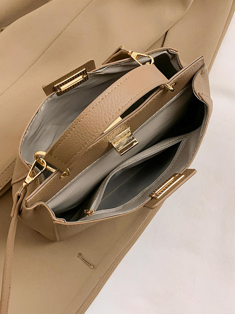 Sac à main femme, porté épaule et main, simili vegan, spacieux et raffiné, fermeture pivotante et zippée, modèle Henriette - Sac à main - Marron