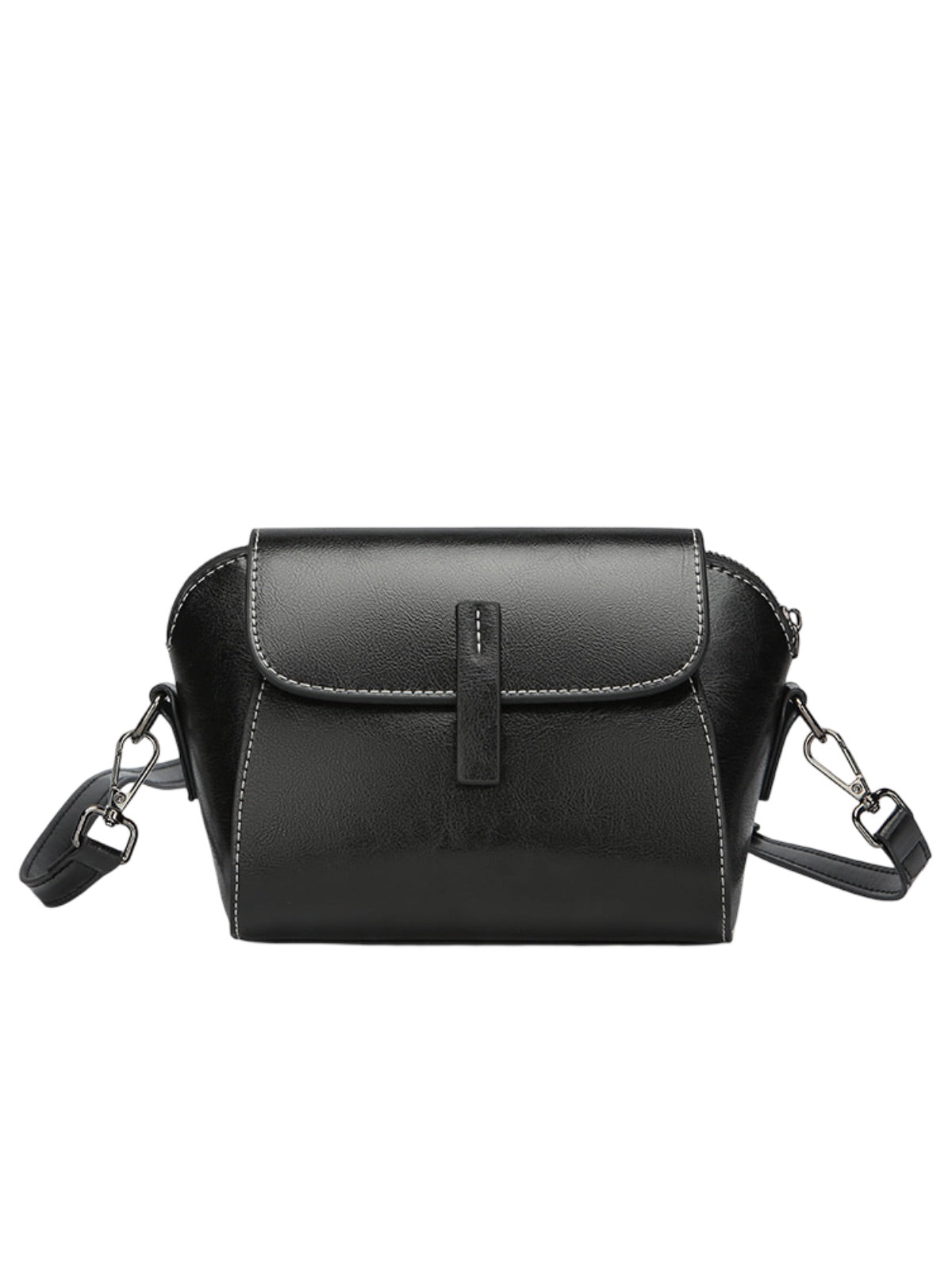 Sac bandoulière femme cuir, petit sac rigide, format rectangulaire, compartiments multiples, modèle Azeline - Sac à main - Noir