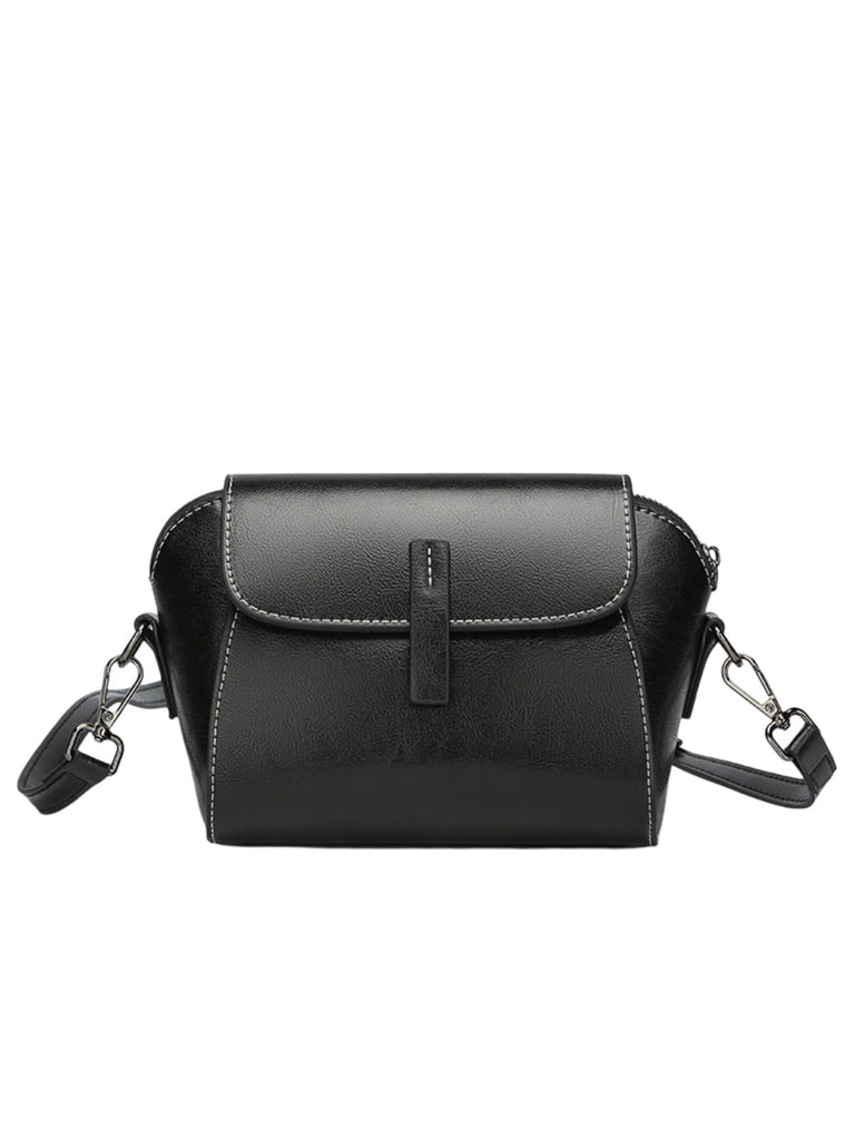 Sac bandoulière femme cuir, petit sac rigide, format rectangulaire, compartiments multiples, modèle Azeline - Sac à main - Noir