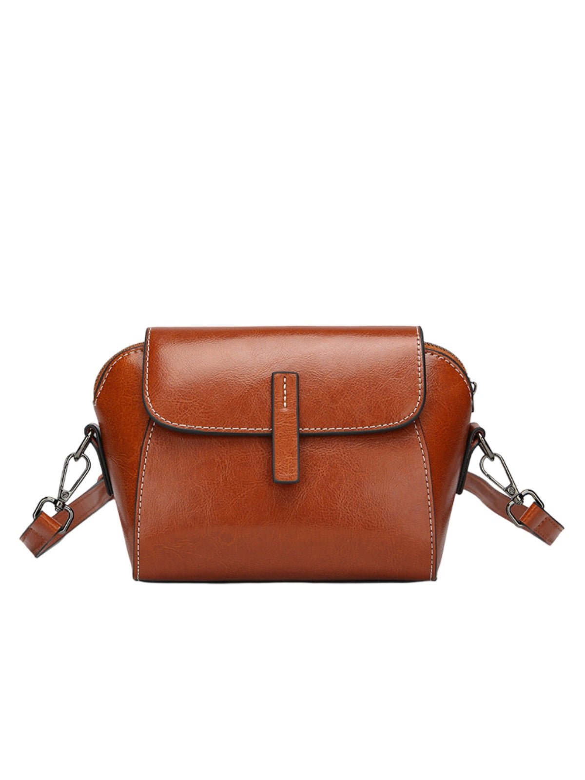 Sac bandoulière femme cuir, petit sac rigide, format rectangulaire, compartiments multiples, modèle Azeline - Sac à main - Camel
