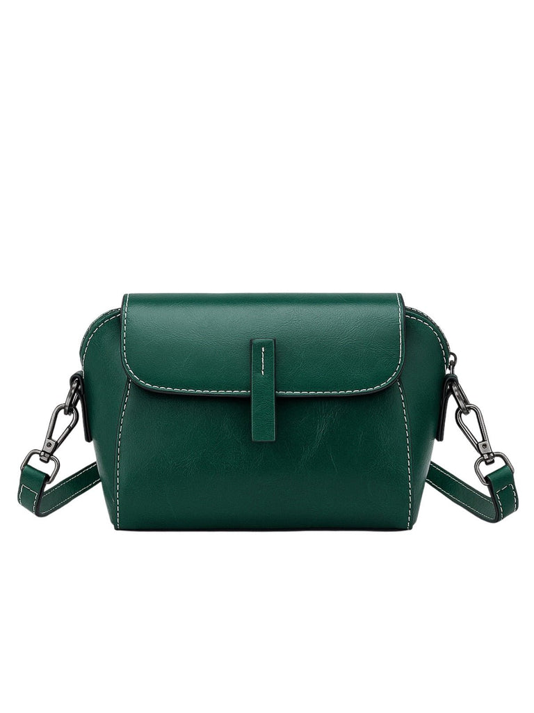 Sac bandoulière femme cuir, petit sac rigide, format rectangulaire, compartiments multiples, modèle Azeline - Sac à main - Vert