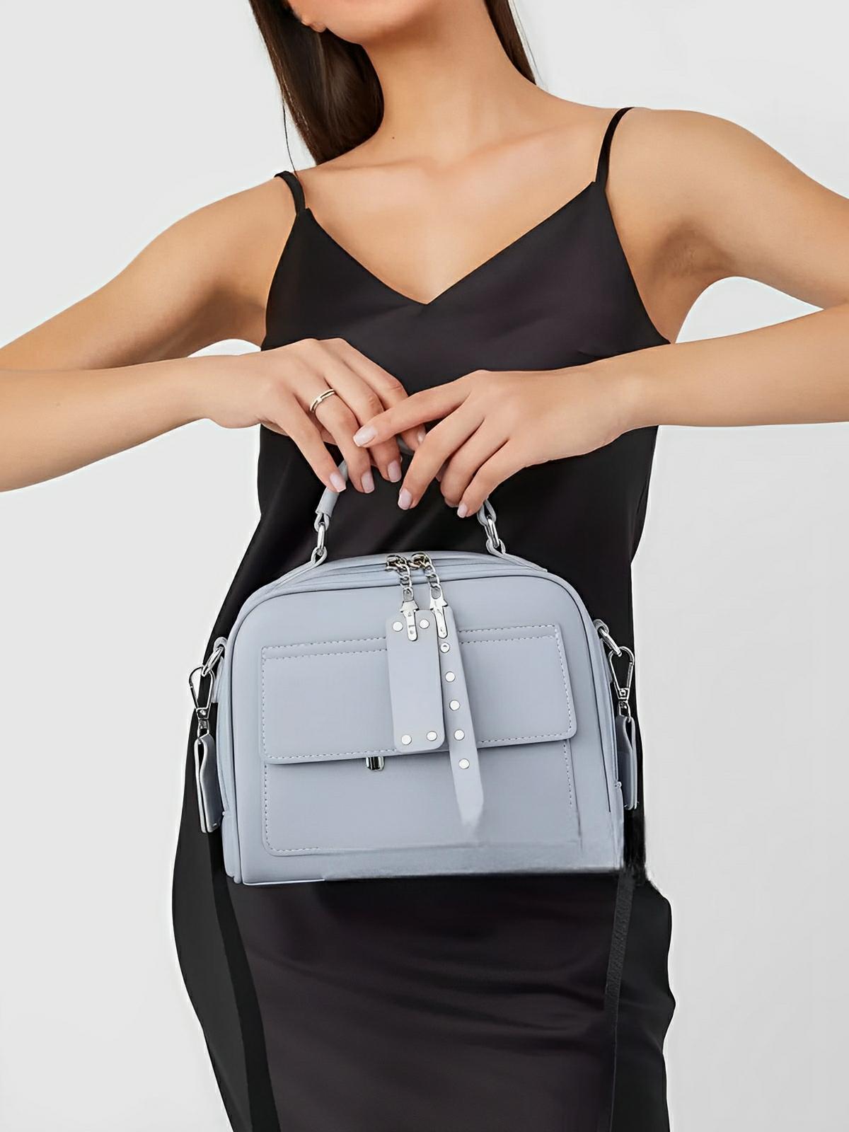 Sac bandoulière femme, grand format, simili vegan, poches multiples, bandoulières interchangeables, zip sécurisé, style moderne, modèle Karine - Sac Bandoulière - Bleu