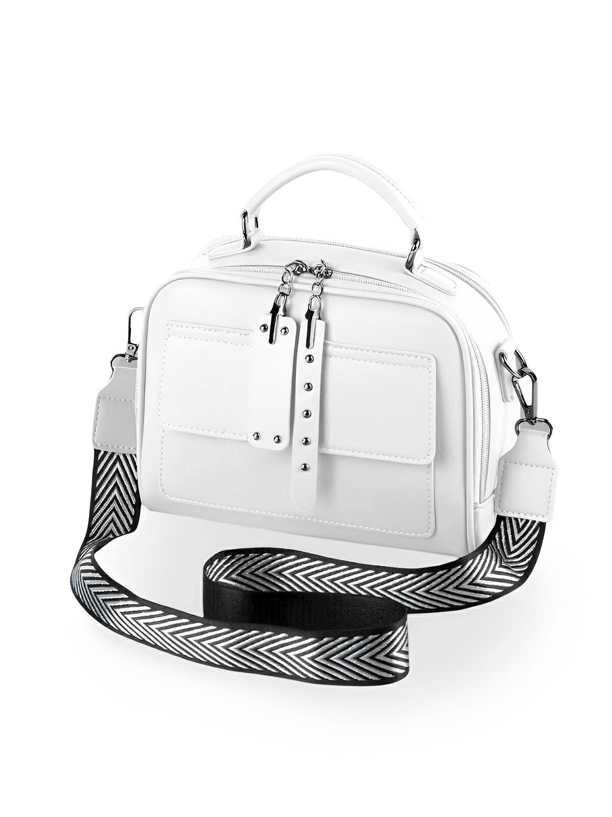 Sac bandoulière femme, grand format, simili vegan, poches multiples, bandoulières interchangeables, zip sécurisé, style moderne, modèle Karine - Sac Bandoulière - Blanc