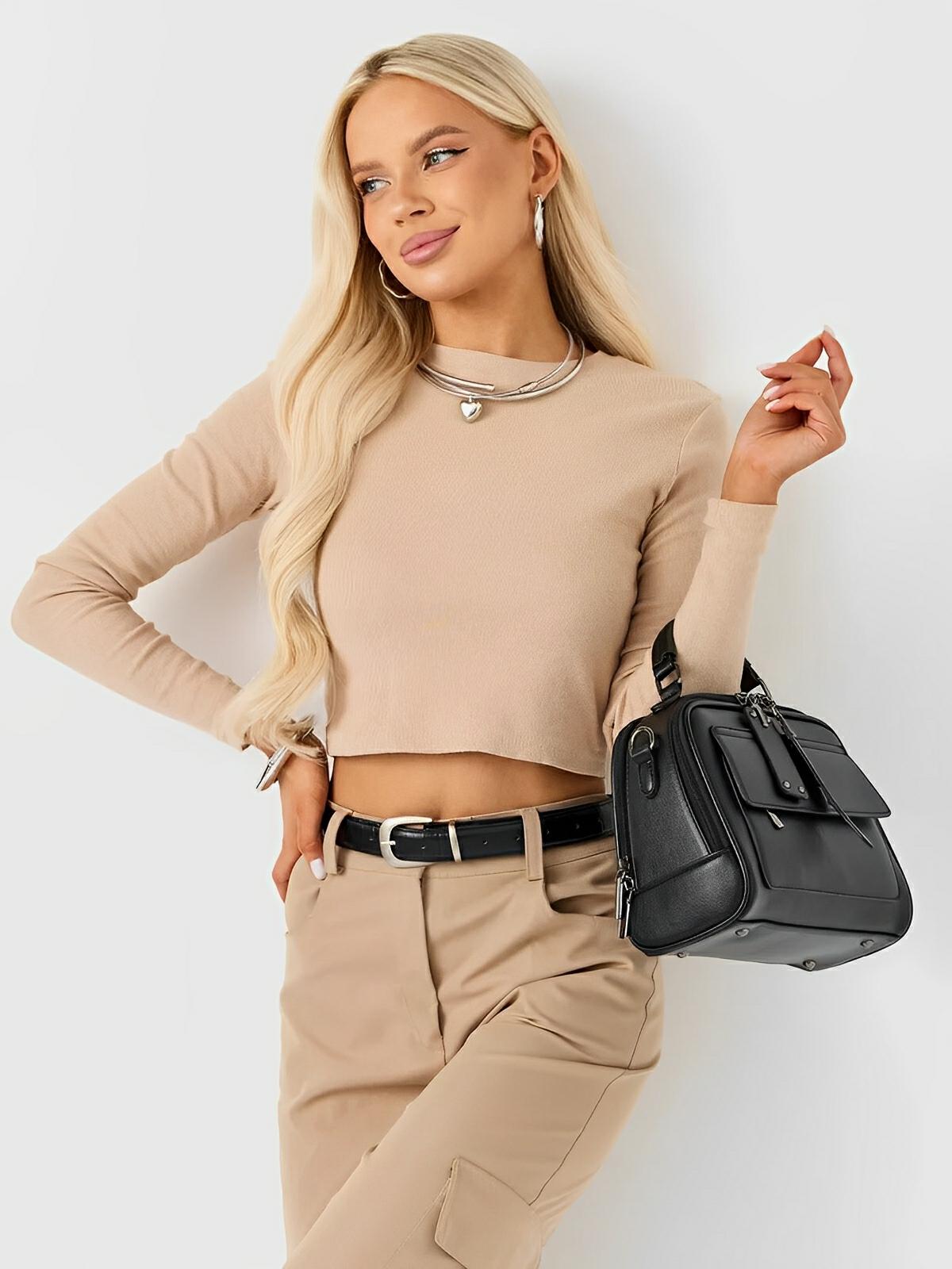 Sac bandoulière femme, grand format, simili vegan, poches multiples, bandoulières interchangeables, zip sécurisé, style moderne, modèle Karine - Sac Bandoulière - Noir