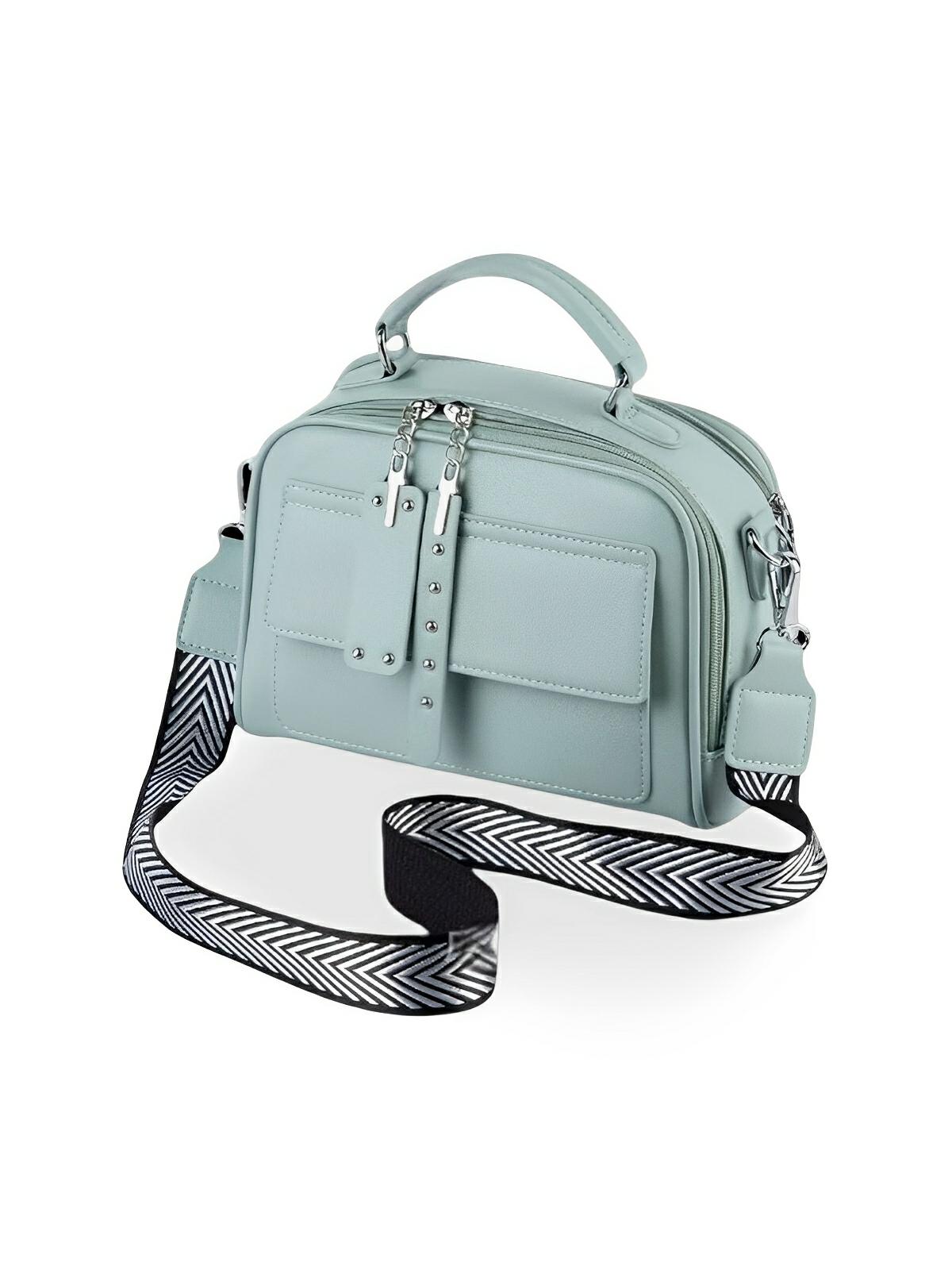 Sac bandoulière femme, grand format, simili vegan, poches multiples, bandoulières interchangeables, zip sécurisé, style moderne, modèle Karine - Sac Bandoulière - Vert
