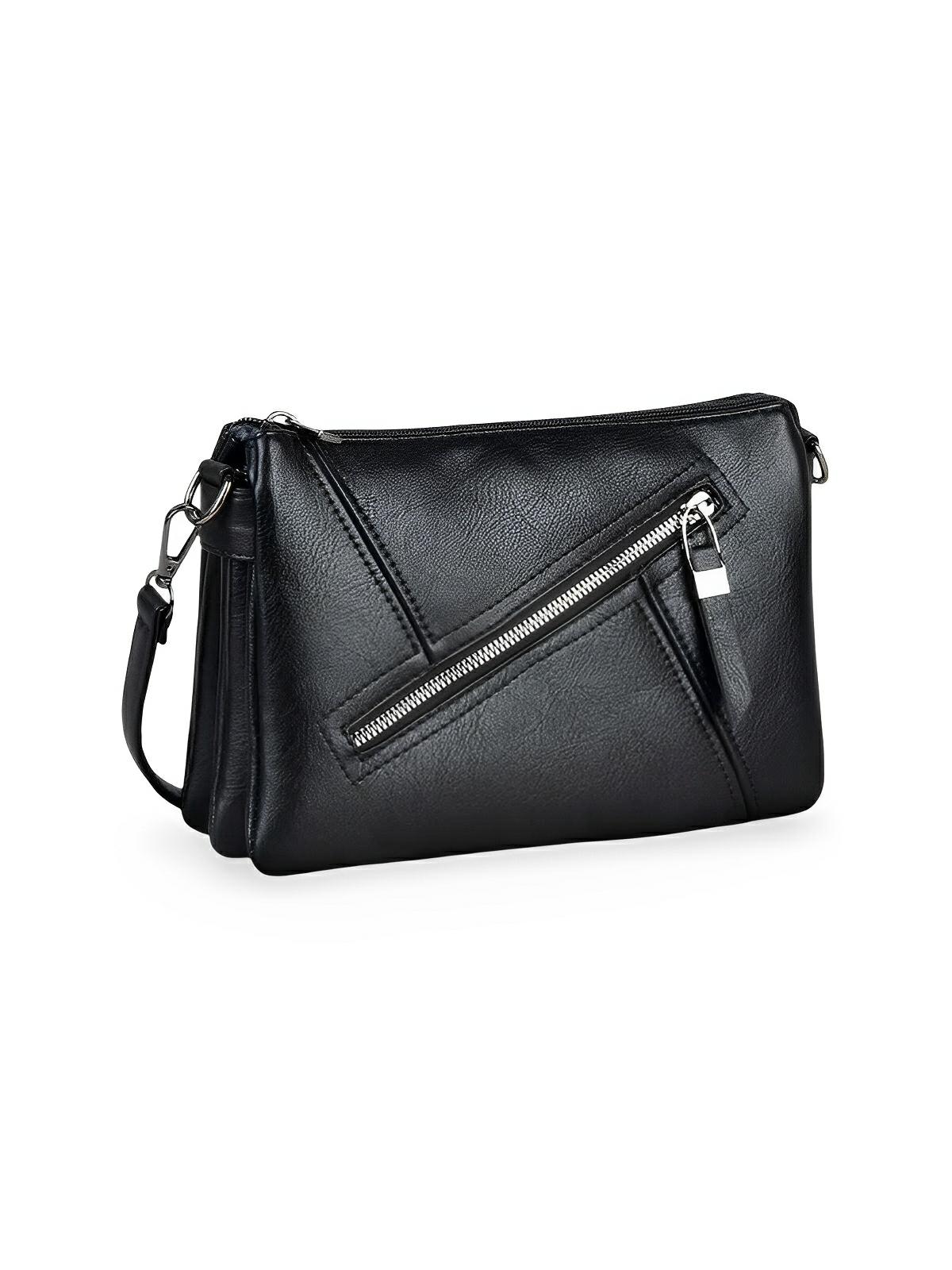 Sac bandoulière femme, petit format, simili vegan, compartiments multiples, double sangle, modèle Julia - Sac Bandoulière - Noir