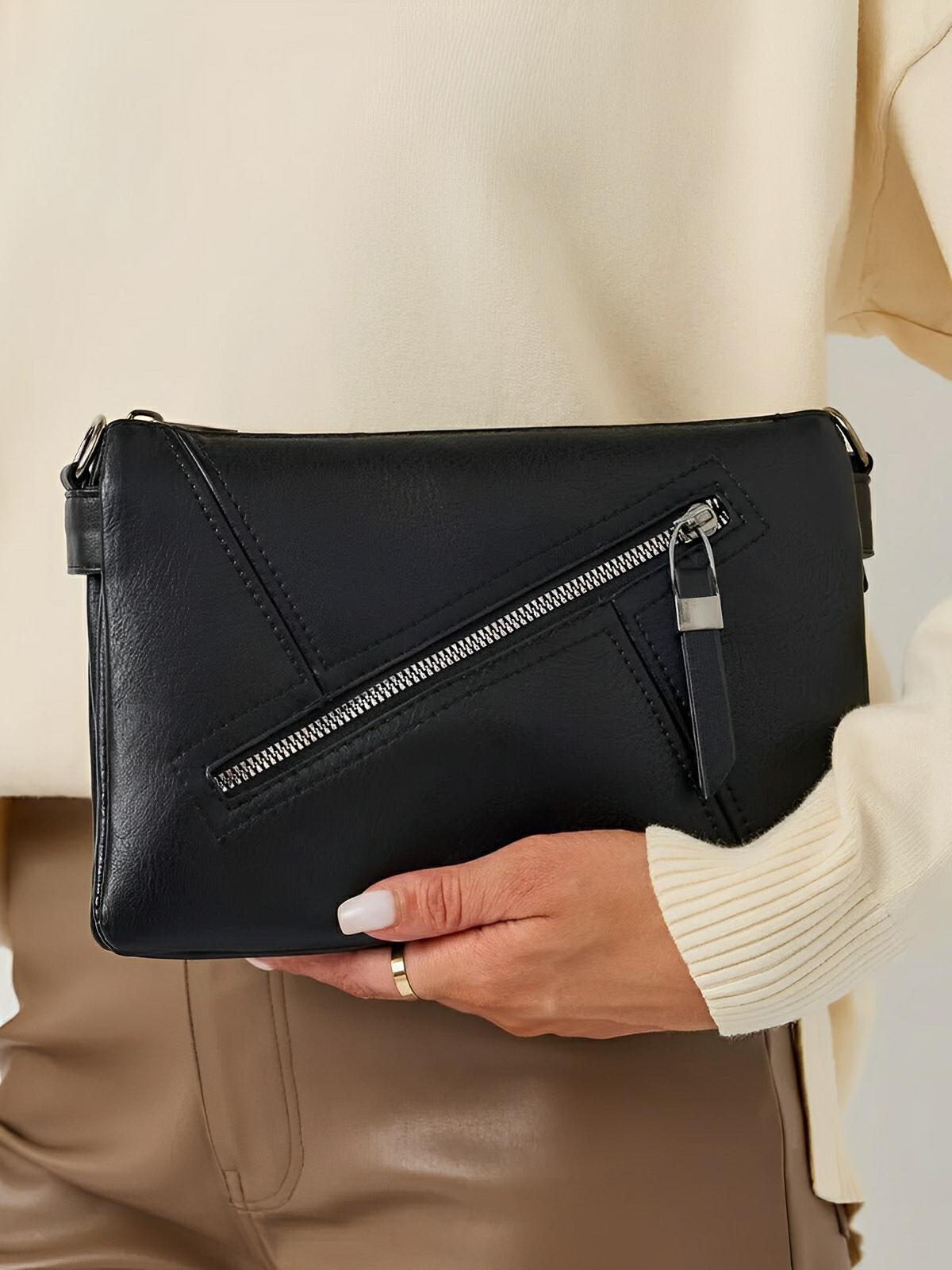 Sac bandoulière femme, petit format, simili vegan, compartiments multiples, double sangle, modèle Julia - Sac Bandoulière - Noir