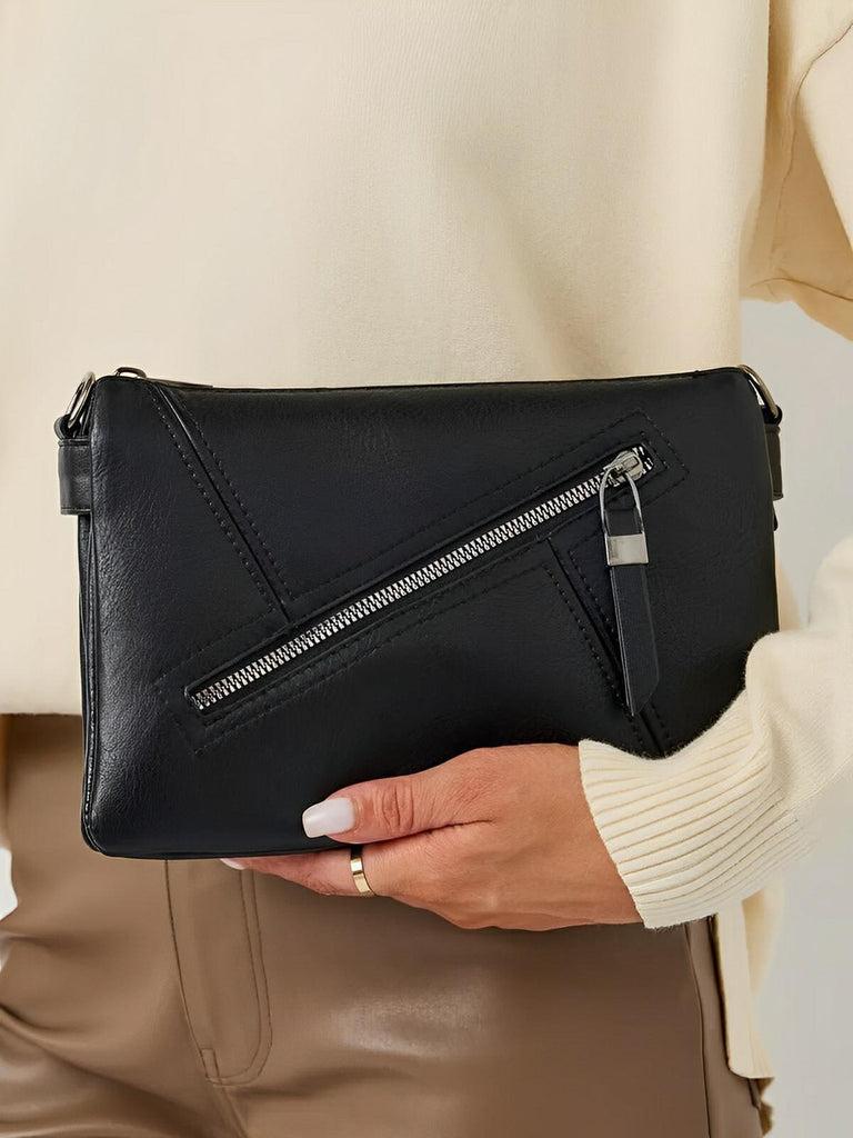 Sac bandoulière femme, petit format, simili vegan, compartiments multiples, double sangle, modèle Julia - Sac Bandoulière - Noir