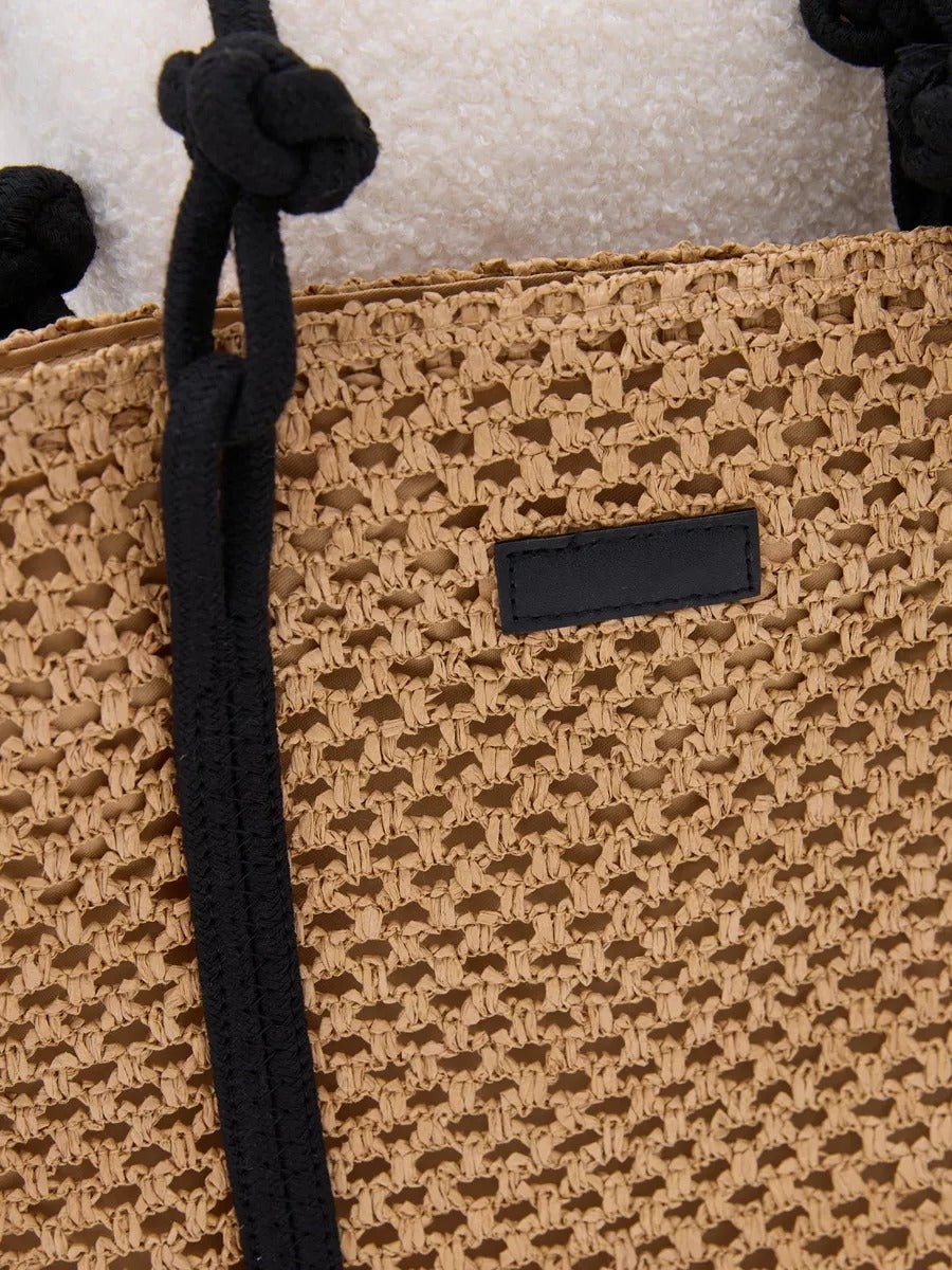 Sac cabas de plage, femme, panier tressé raphia, sac d'été léger, idéal pour vacances, style bohème, modèle Louanne - Sac de plage - Camel