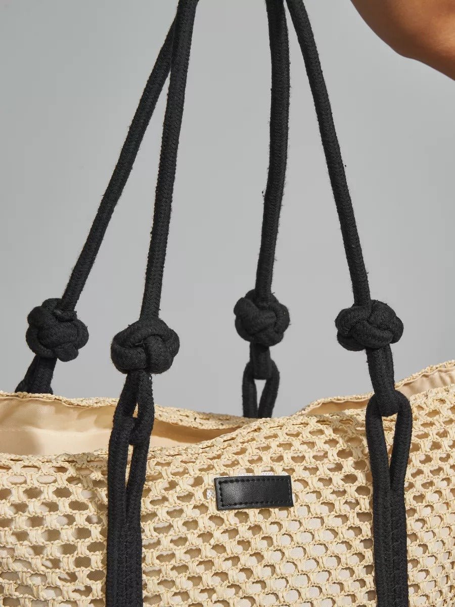 Sac cabas de plage, femme, panier tressé raphia, sac d'été léger, idéal pour vacances, style bohème, modèle Louanne - Sac de plage - Beige