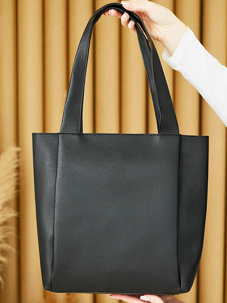 Sac cabas femme, grande capacité, simili vegan souple, porté épaule ou bandoulière, fermeture zippée, modèle Elisabette - Sac à main - Noir