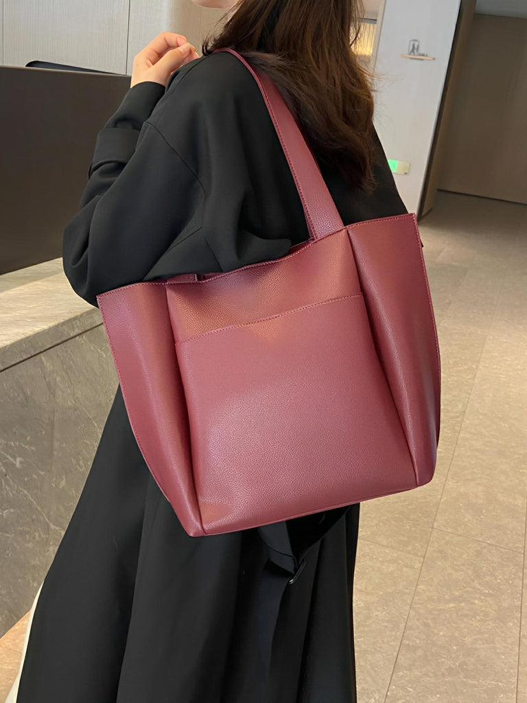 Sac cabas femme, grande capacité, simili vegan souple, porté épaule ou bandoulière, fermeture zippée, modèle Elisabette - Sac à main - Bordeaux