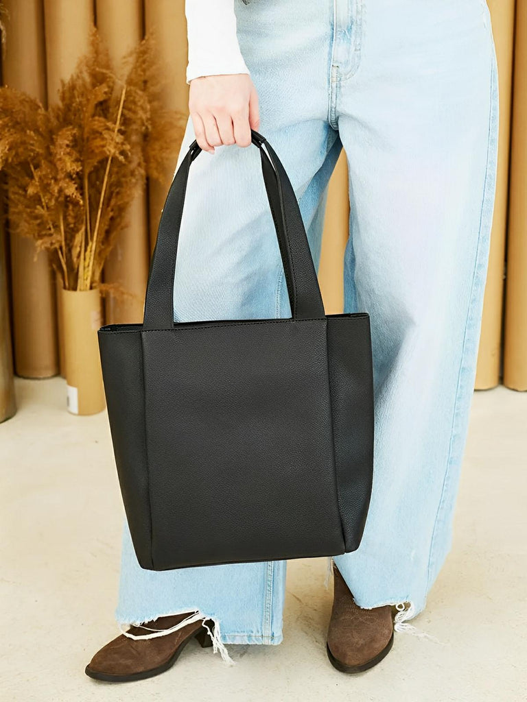 Sac cabas femme, grande capacité, simili vegan souple, porté épaule ou bandoulière, fermeture zippée, modèle Elisabette - Sac à main - Noir