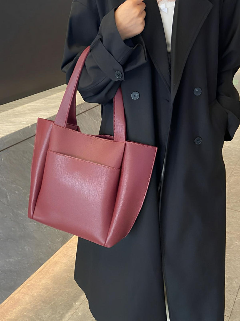 Sac cabas femme, grande capacité, simili vegan souple, porté épaule ou bandoulière, fermeture zippée, modèle Elisabette - Sac à main - Bordeaux