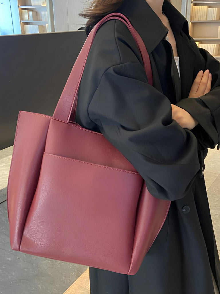 Sac cabas femme, grande capacité, simili vegan souple, porté épaule ou bandoulière, fermeture zippée, modèle Elisabette - Sac à main - Bordeaux