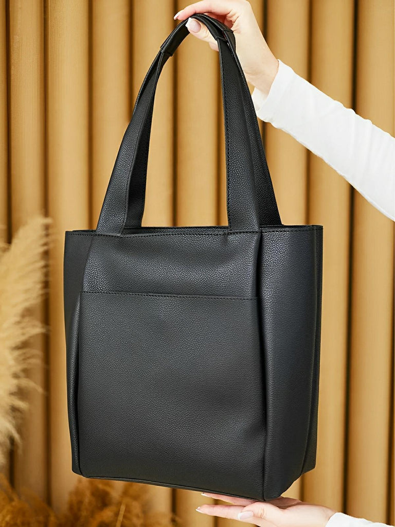 Sac cabas femme, grande capacité, simili vegan souple, porté épaule ou bandoulière, fermeture zippée, modèle Elisabette - Sac à main - Noir