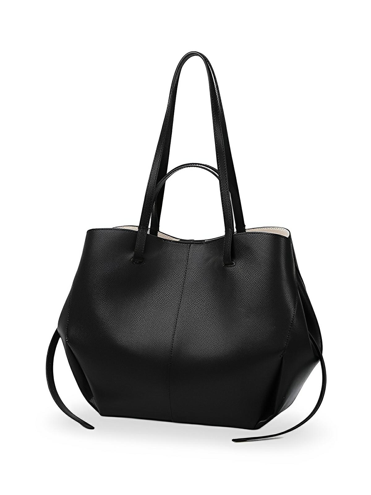 Sac cabas simili vegan femme, grand format, usage bureau et voyage, avec trousse intégrée, modèle Pinah - Sac Bandoulière - Noir