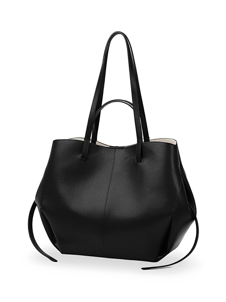 Sac cabas simili vegan femme, grand format, usage bureau et voyage, avec trousse intégrée, modèle Pinah - Sac Bandoulière - Noir