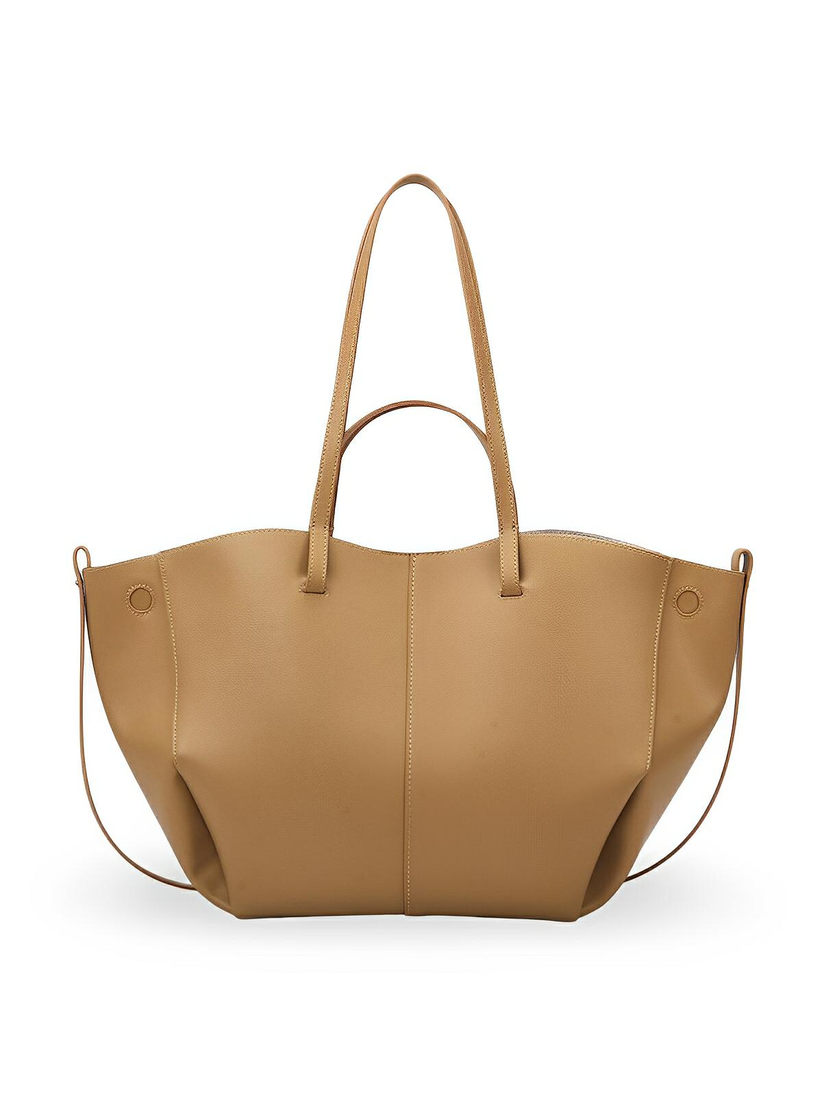 Sac cabas simili vegan femme, grand format, usage bureau et voyage, avec trousse intégrée, modèle Pinah - Sac Bandoulière - Kaki