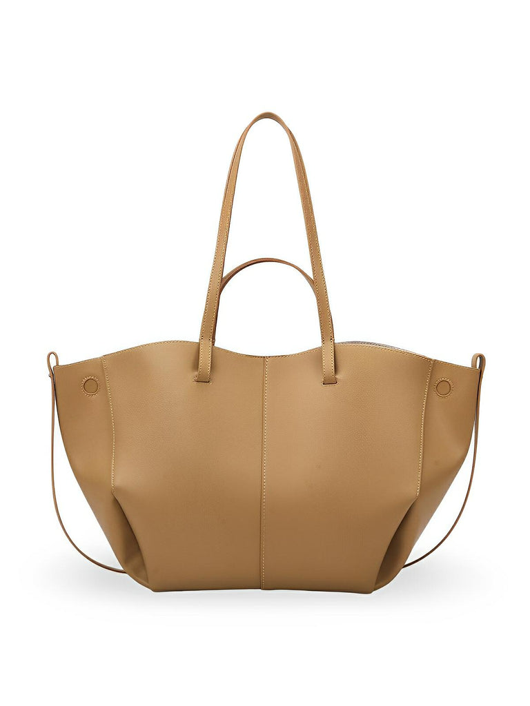 Sac cabas simili vegan femme, grand format, usage bureau et voyage, avec trousse intégrée, modèle Pinah - Sac Bandoulière - Kaki