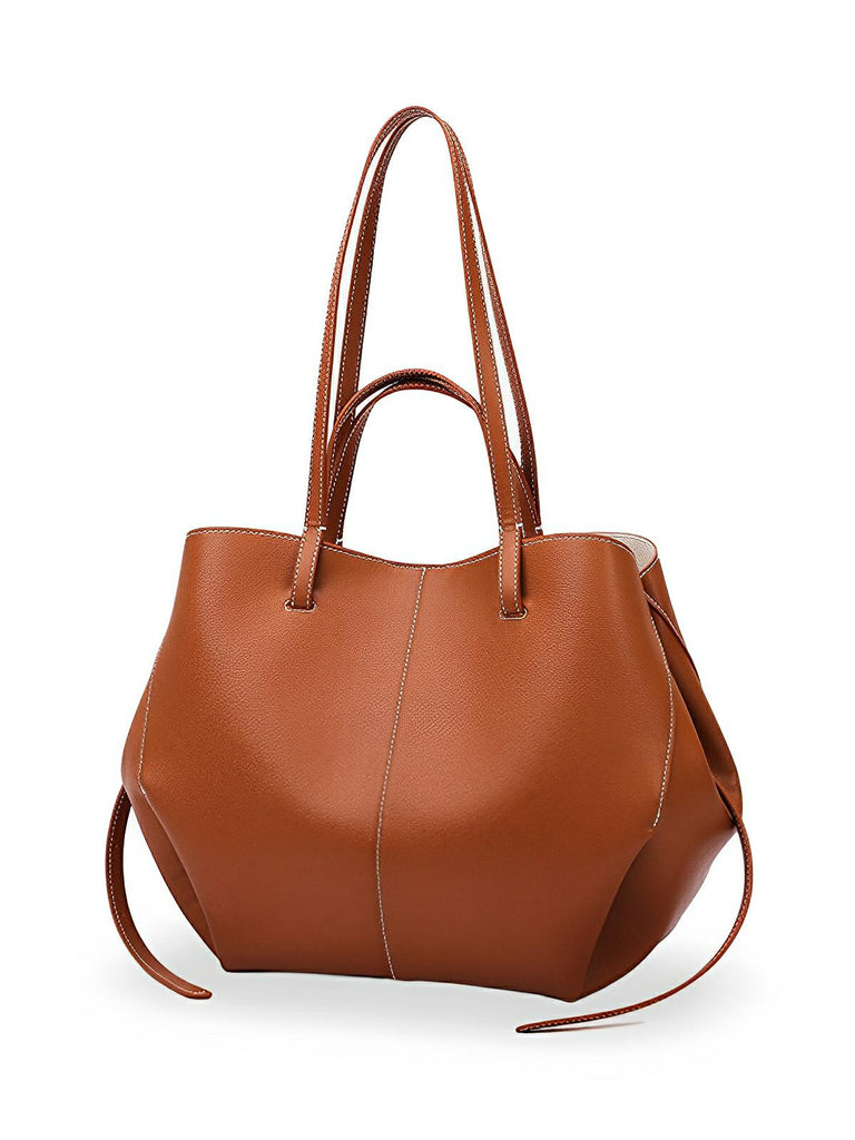 Sac cabas simili vegan femme, grand format, usage bureau et voyage, avec trousse intégrée, modèle Pinah - Sac Bandoulière - Marron