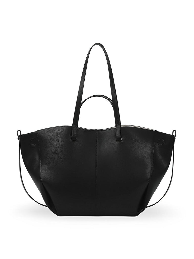 Sac cabas simili vegan femme, grand format, usage bureau et voyage, avec trousse intégrée, modèle Pinah - Sac Bandoulière - Noir