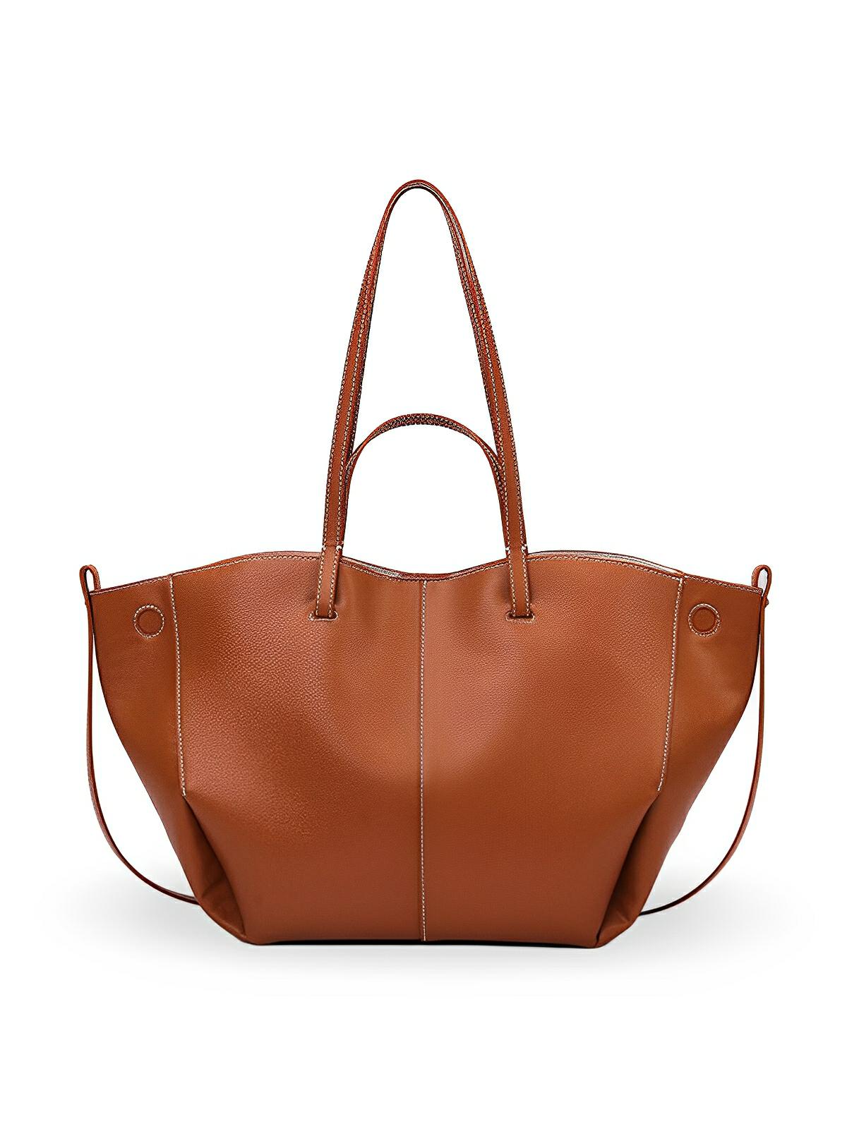 Sac cabas simili vegan femme, grand format, usage bureau et voyage, avec trousse intégrée, modèle Pinah - Sac Bandoulière - Marron