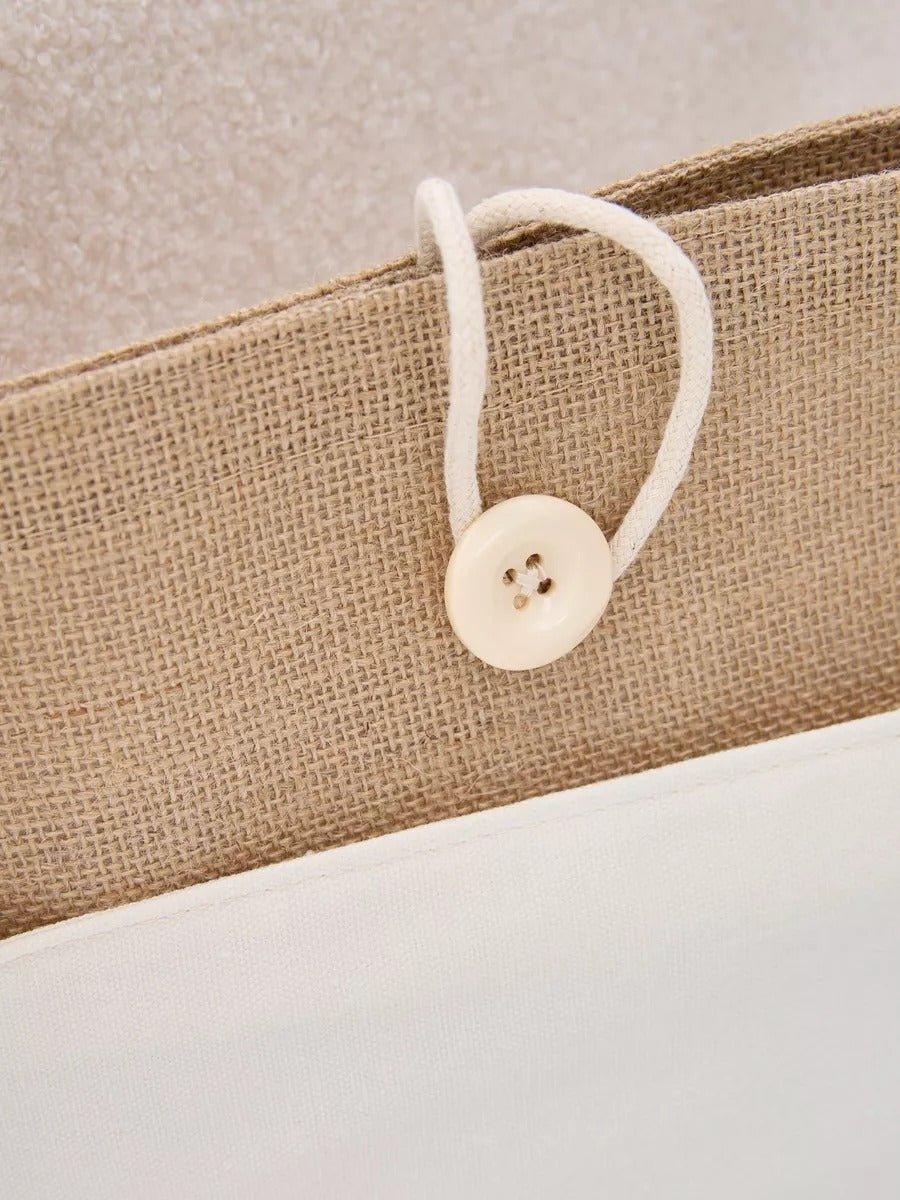 Sac de plage cabas en toile de jute, grand format, fermeture bouton, anses longues, sac à main extérieur, tote - bags vacances, modèle Maya - Sac de plage - Blanc