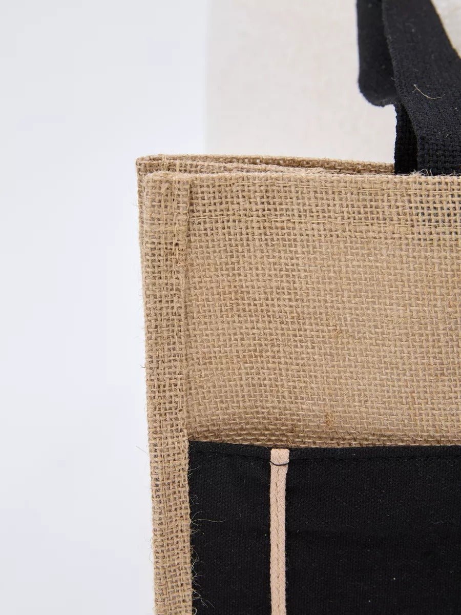 Sac de plage cabas en toile de jute, grand format, fermeture bouton, anses longues, sac à main extérieur, tote - bags vacances, modèle Maya - Sac de plage - Noir