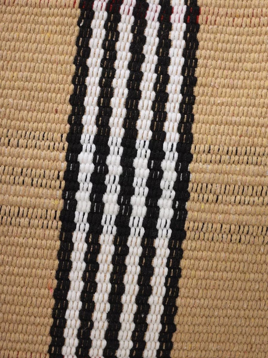 Sac de plage cabas, grand format, tote bag tissé main, anse longue, motif rayé, carreaux écossais, modèle Lucie - Sac de plage - Beige