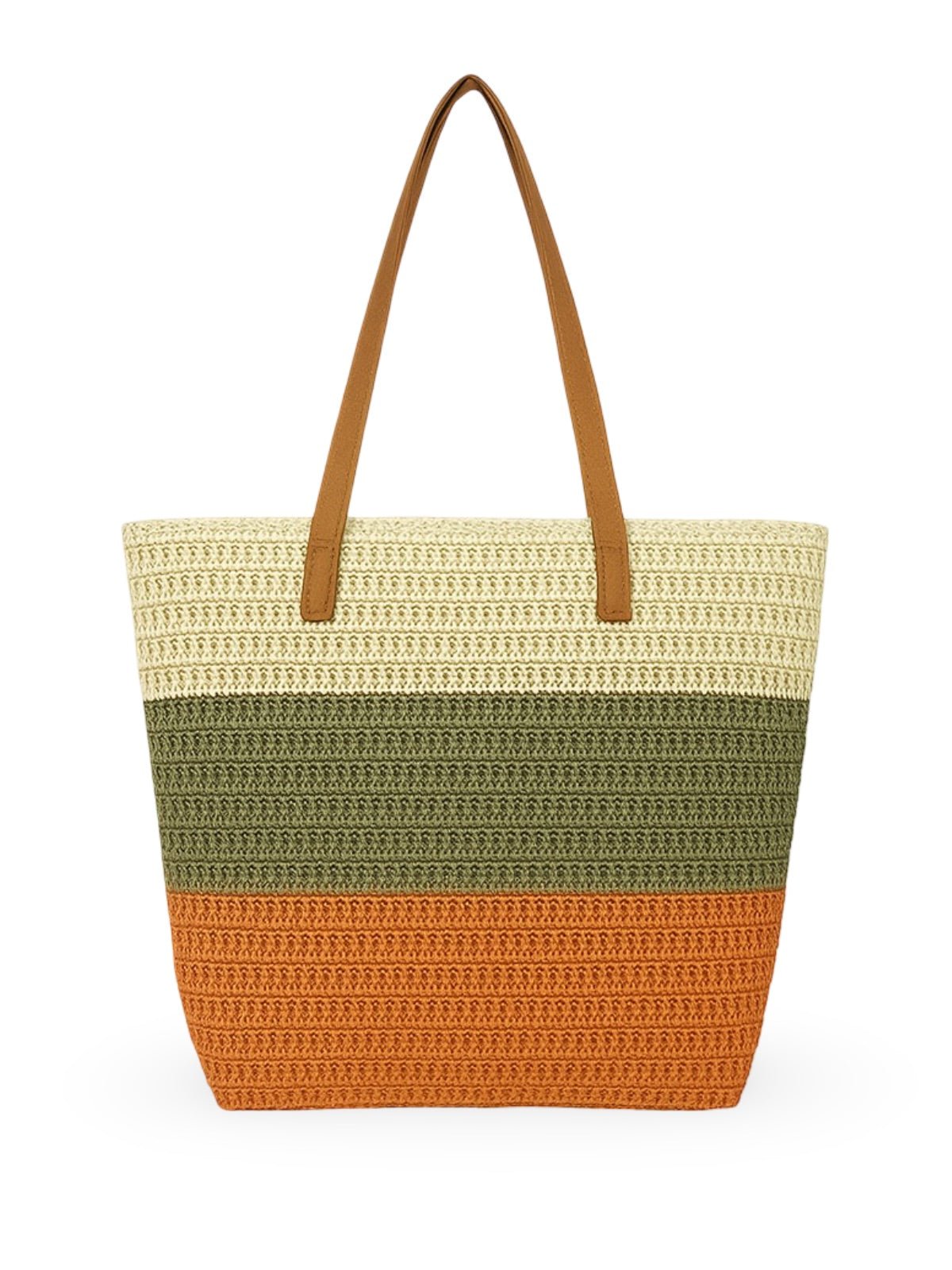 Sac de plage cabas, paille raphia multicolore, grand format, plage, été, anses simili vegan, tote bag vacances, modèle Julie - Sac de plage - Vert et orange