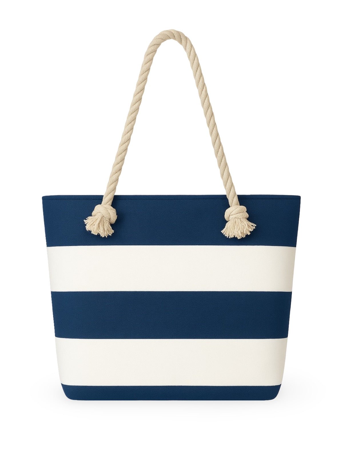 Sac de plage cabas rayé toile coton, anse en corde épaisse, grand sac épaule femme, sac d’été léger, motif rayures marines, modèle Kayline - Sac de plage - Bleu
