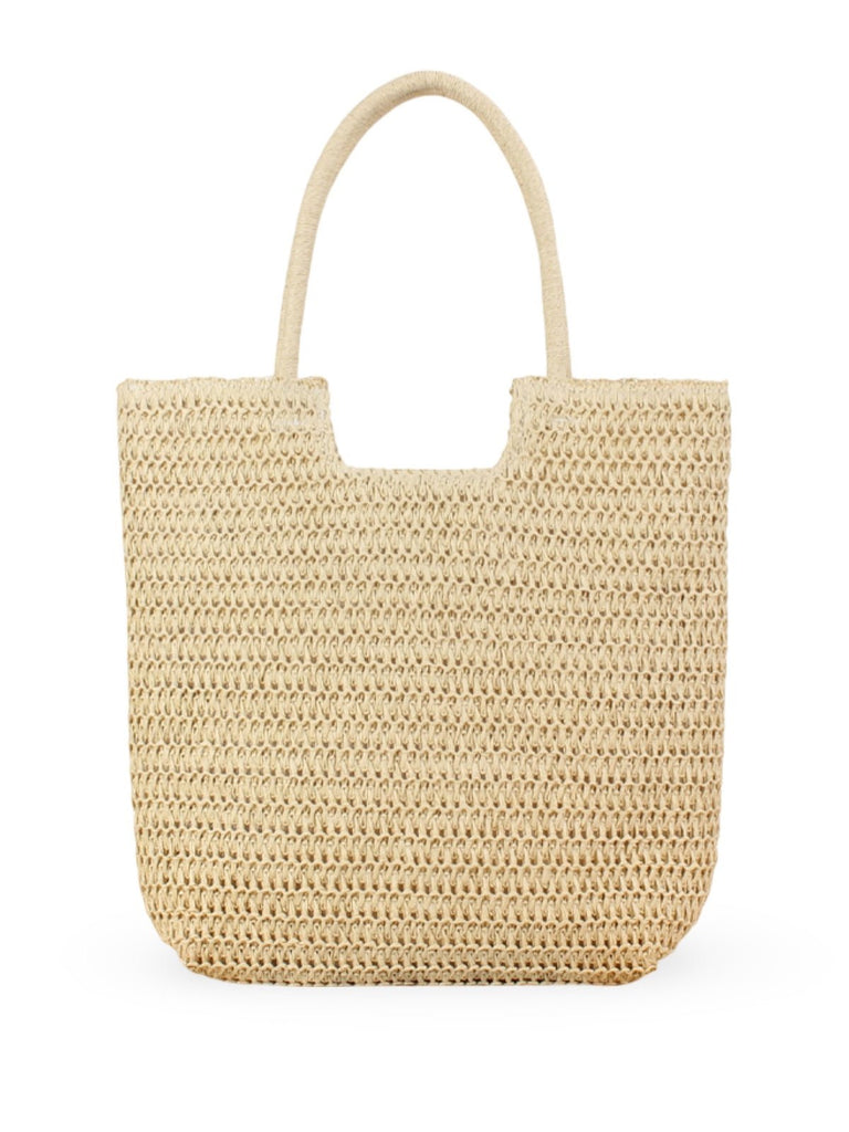 Sac de plage en raphia, grand format, léger, vacances à la mer, porté épaule, style tote bag à paille, modèle Alexia - Sac de plage - Beige