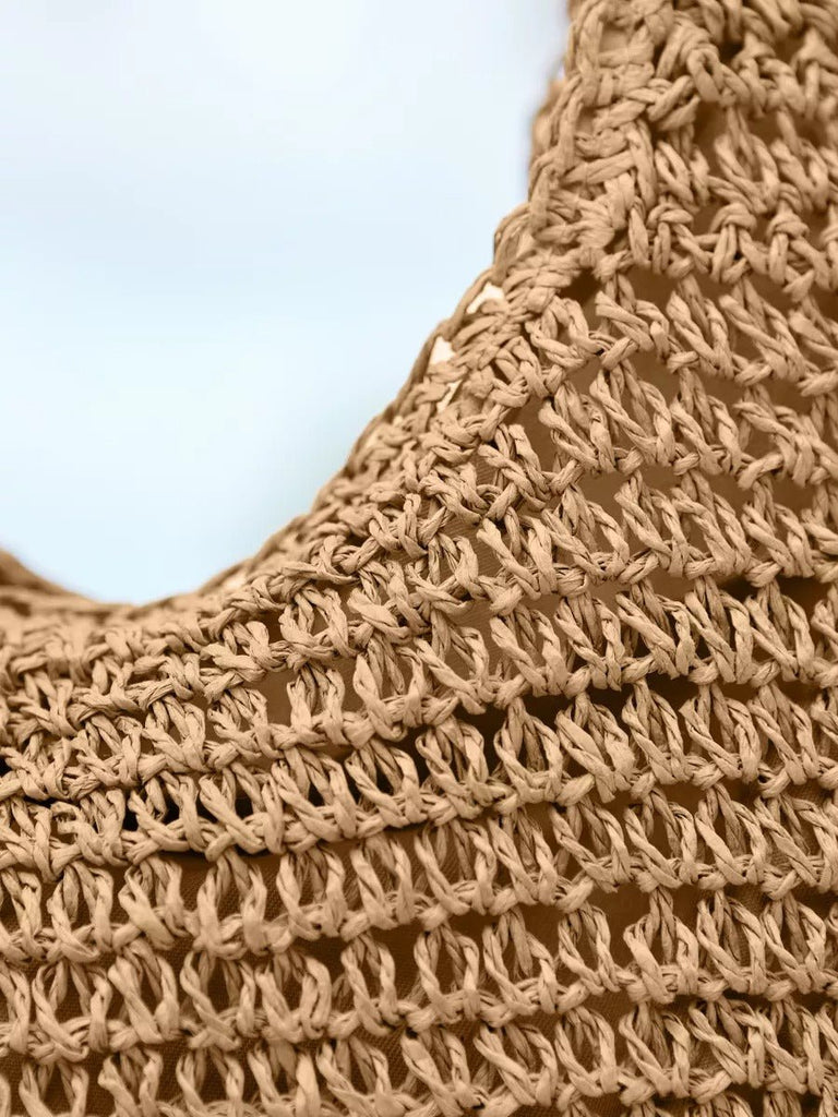 Sac de plage en raphia tressé, grand format, plage ou ville, style naturel, doublure polyester, style tote - bag, modèle Fabia - Sac de plage - Camel
