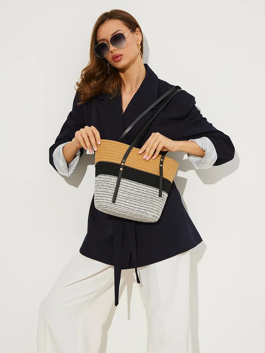 Sac de plage pour femme, en coton tressé, grand sac été, motif à rayure, grand espace, modèle Julianne - Sac de plage - Tricolore