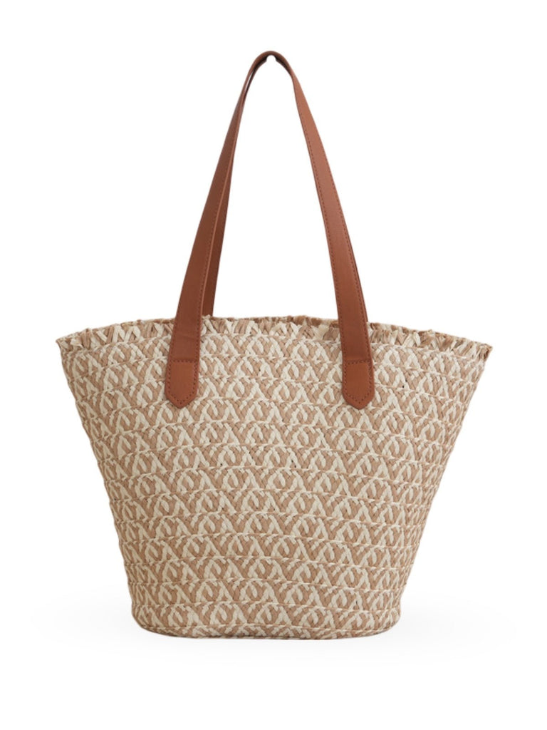Sac de plage pour femme, grand cabas d'été à paille, sac épaule léger, panier tressé chic style tote bag, modèle Céline - Sac de plage - Marron